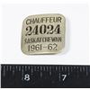 Image 1 : #872 1961-62 SASKATCHEWAN CHAUFEUR BADGE 24024