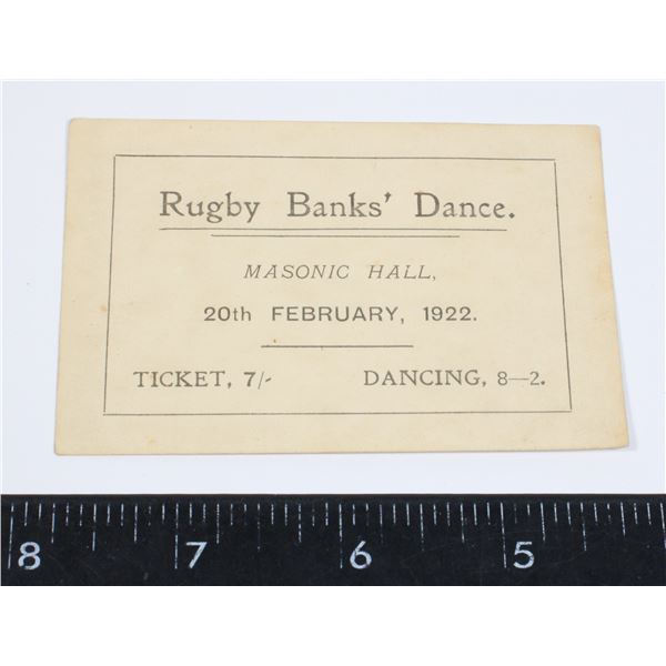 #890 FREEMASON MASONIC 1922 DANCE TICKET
