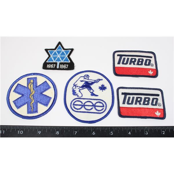 #906 LOT OF 5 VINTAGE PATCHES TURBO ASSORTED TYPE