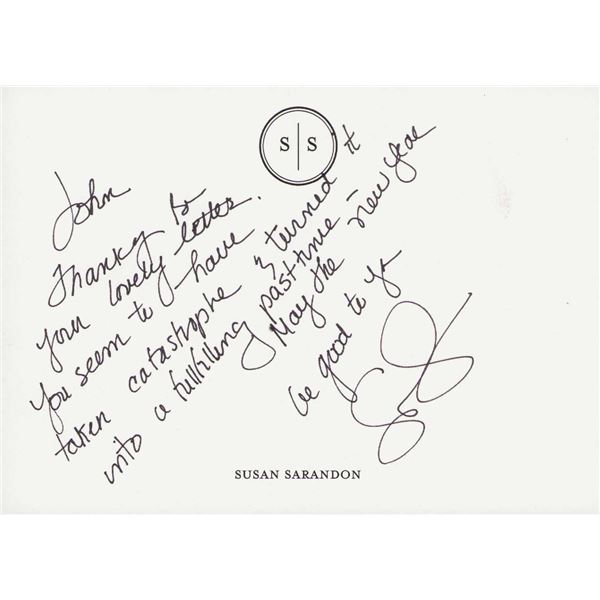 Susan Sarandon signed postcard note