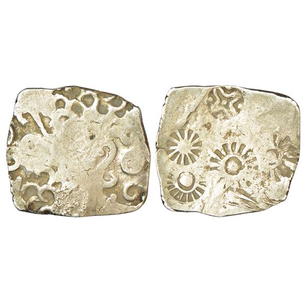 Ancient India: Archaic silver punch-marked coin - middle Ganges valley region, 'Jakhania hoard' type