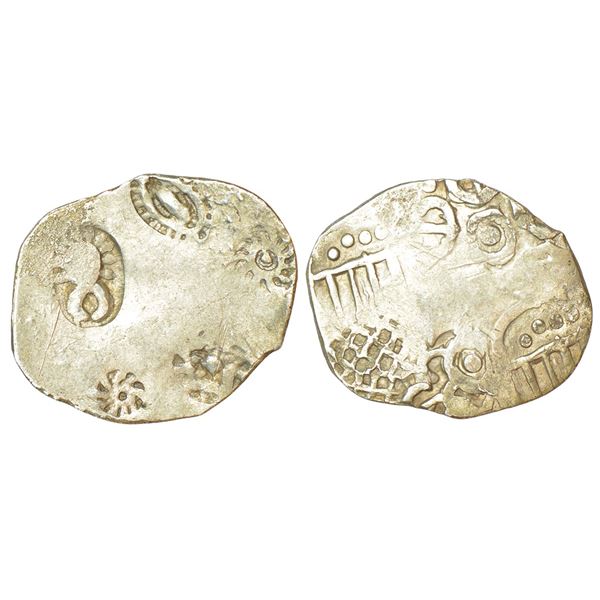 Ancient India: Archaic silver punch-marked coin - middle Ganges valley region, 'Jakhania hoard' type