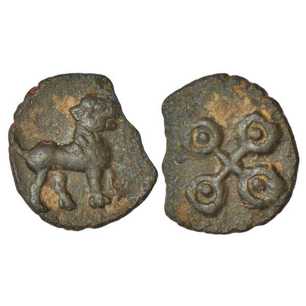 Ancient India: Satavahanas - uninscribed 'lion'-type coin in alloyed copper from the Telangana/Weste