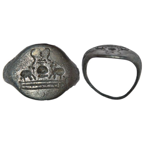 Ancient India: Bronze ring from South-Central India, of Buddhist affiliation, showing the consecrati