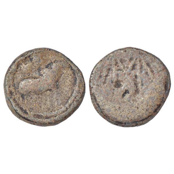 Ancient India: Pallavas of Kanchi - uninscribed lead unit, attributed to the early Pallavas,