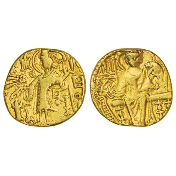 Ancient India: Kushan Empire, post-Vasudeva rulers - gold dinar of 'Kipunadha' (c.350-380AD),