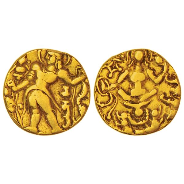 Ancient India: Gupta Empire, gold dinar of Chandra Gupta II (375-415 AD), 'Archer-Goddess on Lotus'