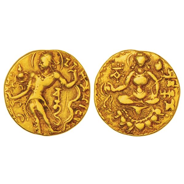 Ancient India: Gupta Empire, gold dinar of Chandra Gupta II (c.375-415 AD), 'Archer-Goddess on Lotus