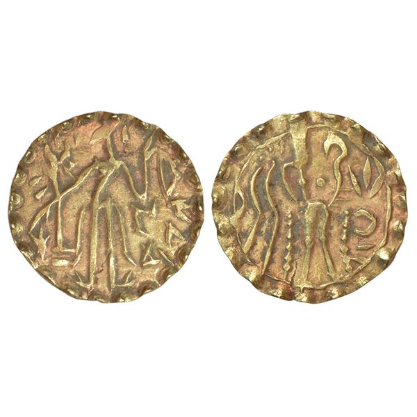 Ancient India: Post-Gupta coinage in Bengal, Samatata region - gold dinar of Rajabhata,