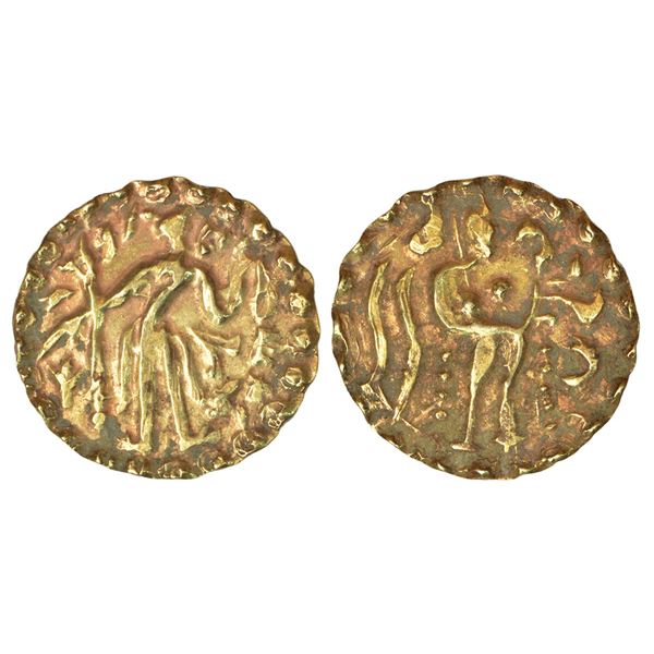 Ancient India: Post-Gupta coinage in Bengal, Samatata region - gold dinar of Rajabhata,