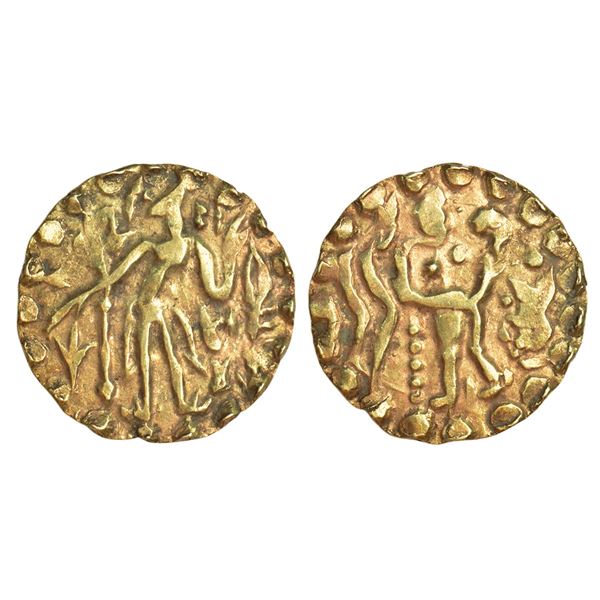 Ancient India: Post-Gupta coinage in Bengal, Samatata region - gold dinar of Rajabhata,