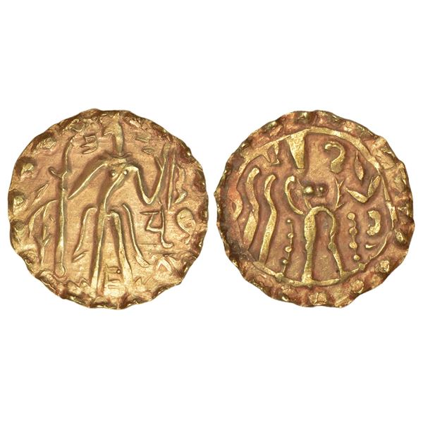 Ancient India: Post-Gupta coinage in Bengal, Samatata region - gold dinar of Prithubhata,