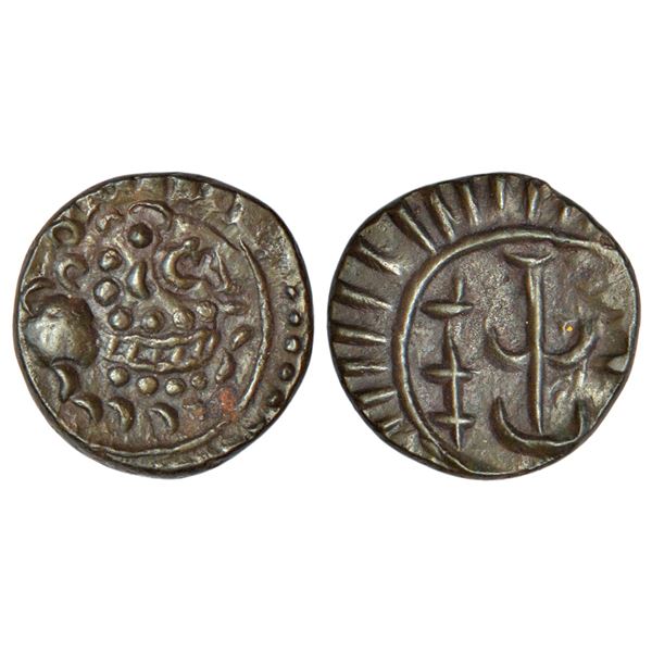 Ancient India: Eastern Chalukyas - fractional coin in alloyed copper attributed to Vishnuvardhana I