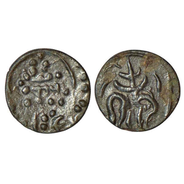 Ancient India: Eastern Chalukyas - uninscribed fractional coin in alloyed copper, (c.700-800 AD),