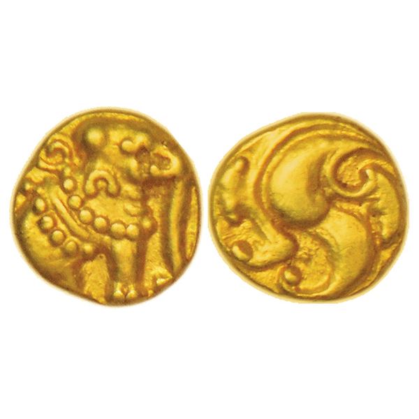 Medieval India: Western Gangas (10th-11th century AD), gold gajapati fanam, MCSI-I 195-196, 0.41g.