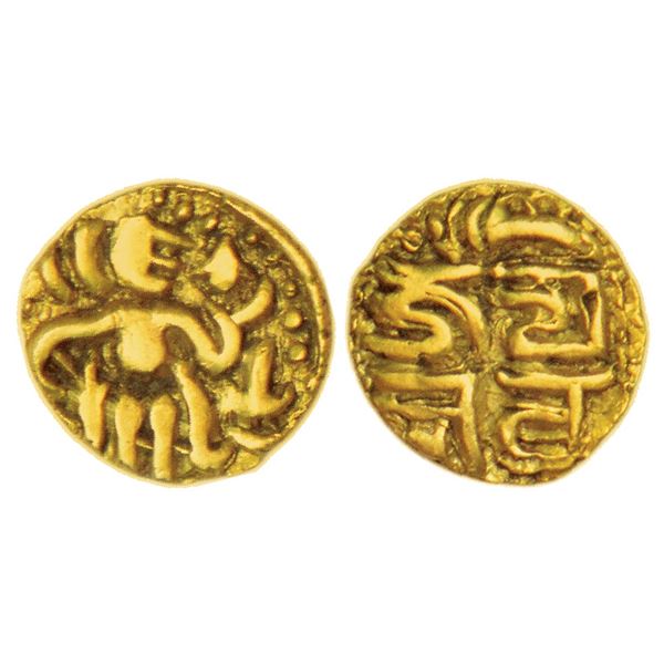 Medieval India: Cholas - gold 1/8 kahavanu attributed to Raja Raja I (985-1014 AD), K. Ganesh 'Tamil