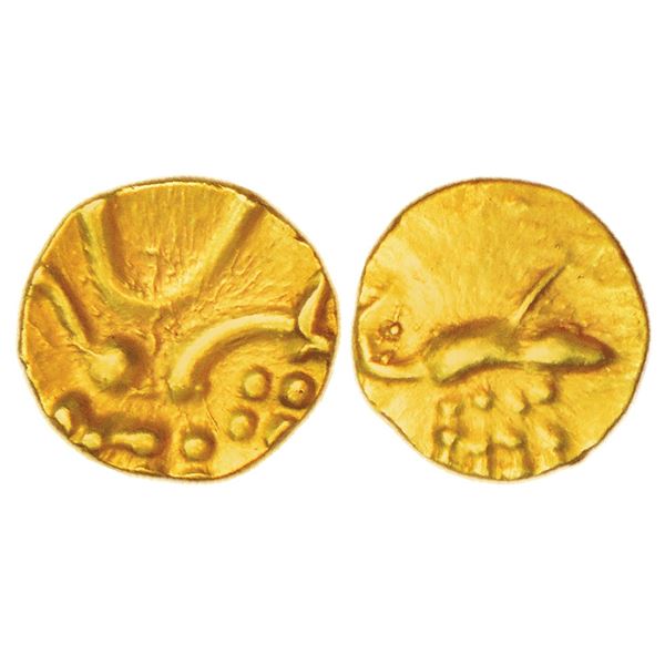 Medieval India: Hoysalas, gold fanam of Vira Raya, MCSI-I 324, 0.39g. Obv: Stylised lion standing