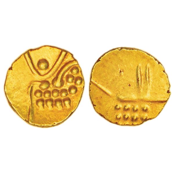 Medieval India: Hoysalas, gold fanam of Vira Raya, MCSI-I 324, 0.40g. Obv: Stylised lion standing