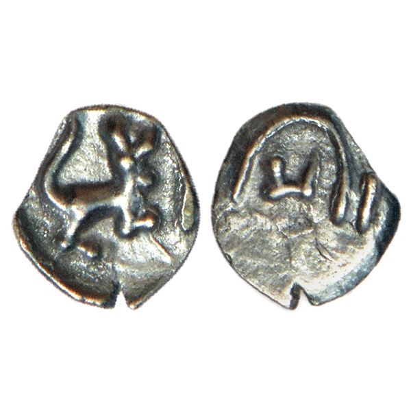 Medieval India: Uncertain South Indian dynasty - anonymous silver ¼ tara, (c.1200-1300 AD),