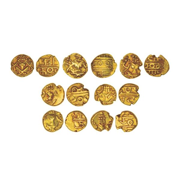 Medieval India: Kingdom of Mysore, seven gold fanams of Kanthirava Narasa Raya (1638-1662 AD),