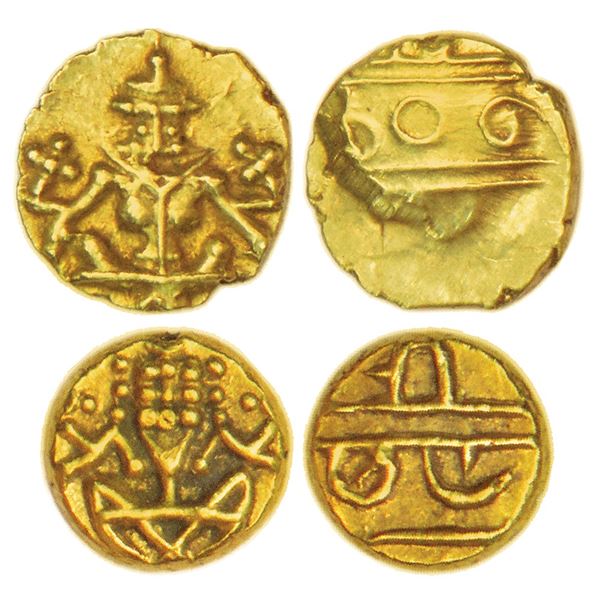 Medieval India: Kingdom of Mysore, two gold fanams of Kanthirava Narasa Raya (1638-1662 AD),