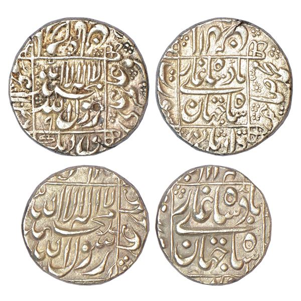 Mughals: Shah Jahan (1628-1658 AD), silver rupee and ½ rupee, Surat mint, 'square areas' type, rupee