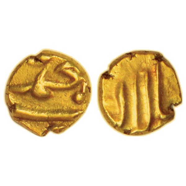 Mughals: Muhammad Shah (1719-1748 AD), gold fanam, Balapur mint, KM C440.2, 0.38g.