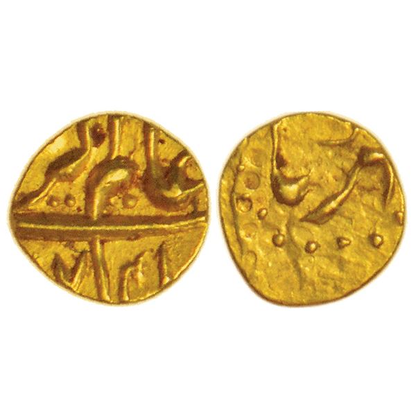 Mughals: Alamgir II (1754-1759 AD), gold ½ fanam, Karpa mint (visible almost full), AH (11)74, 0.21g