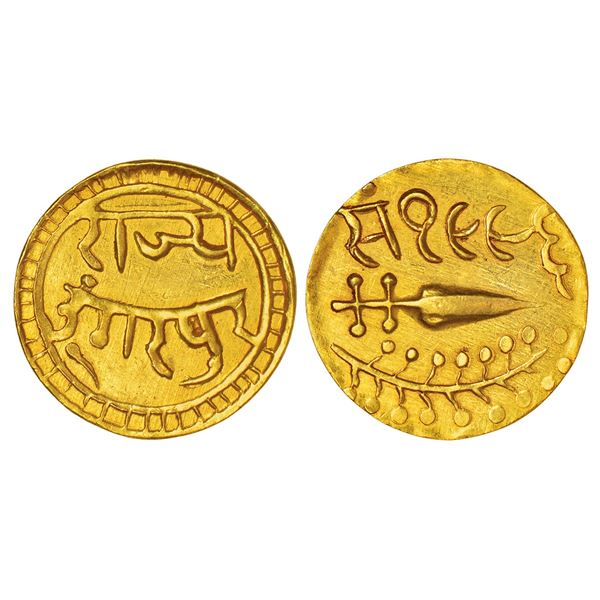Princely States: Dungarpur, Lakshman Singh (1918-1948 AD), gold nazarana mohur, VS 1996, KM 9, 11.05