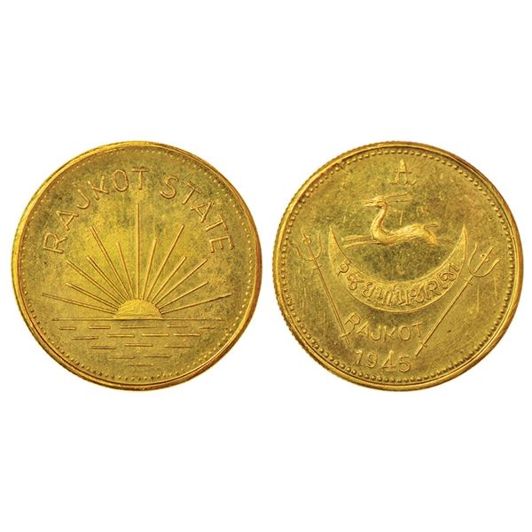 Princely States: Rajkot, Dharmendra Singhji (1930-1948 AD), gold mohur, VS 1945, KM X1, 8.00g.