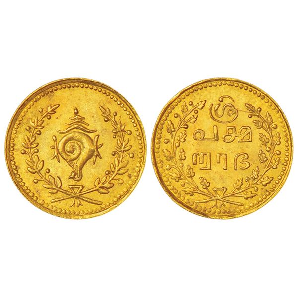 Princely States: Travancore, Tulabharam , gold ½ pagoda, ND (1870-1931 AD), KM X10, 1.27g.