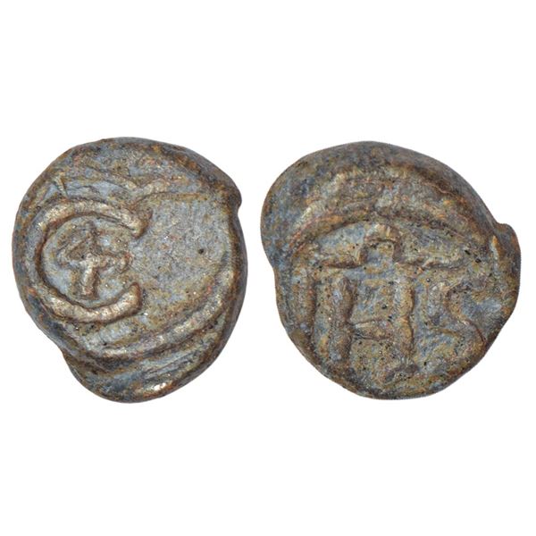 Indo-Danish, Christian IV (1620-1648 AD), lead cash, ND, KM 28, 3.58g. Obv: Crowned C4 monogram.