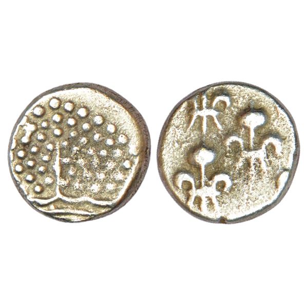 Indo-French, Pondicherry mint, silver fanon, KM 44, 1.38g. Obv: Pearled crown. Rev: 5 fleur de-lis.