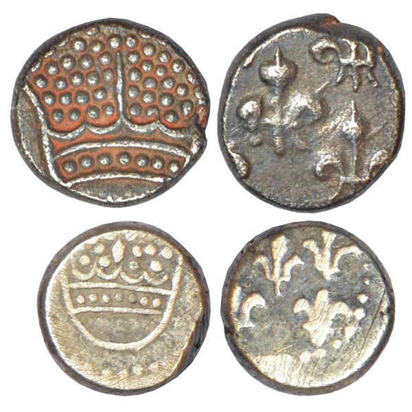 Indo-French, Pondicherry mint, silver coins (2), 1x fanon, KM 44, 1.44g and 1x ½ fanon, KM 39, 0.76g
