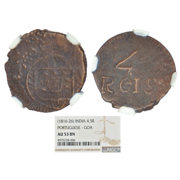 Portuguese India, D. Joao VI (1816-1826 AD), Goa, copper 4½ reis, KM 225. Obv: Crowned arms.