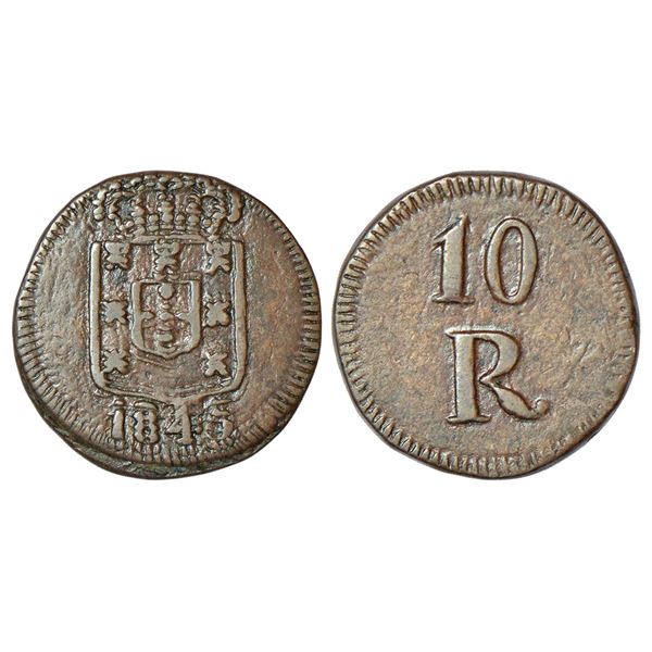 Portuguese India, D. Maria II (1834-1853 AD), Goa, copper 10 reis, AD 1845, KM 261, 6.59g.