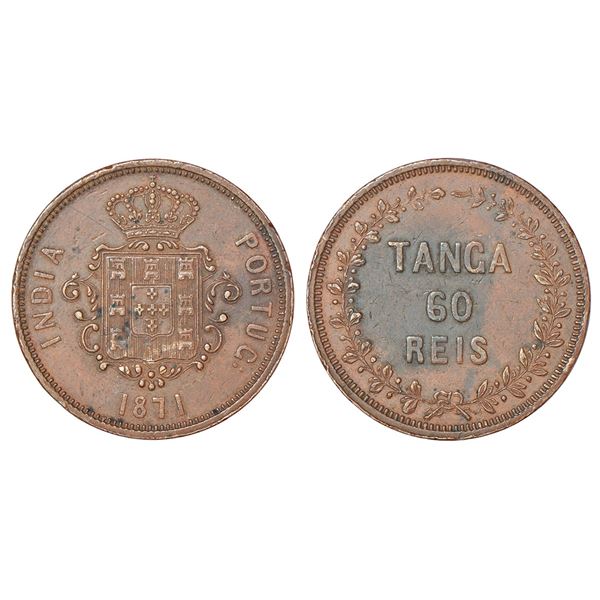 Portuguese India, D. Luiz I (1861-1889 AD), colonial coinage, machine struck, copper tanga (60 reis)