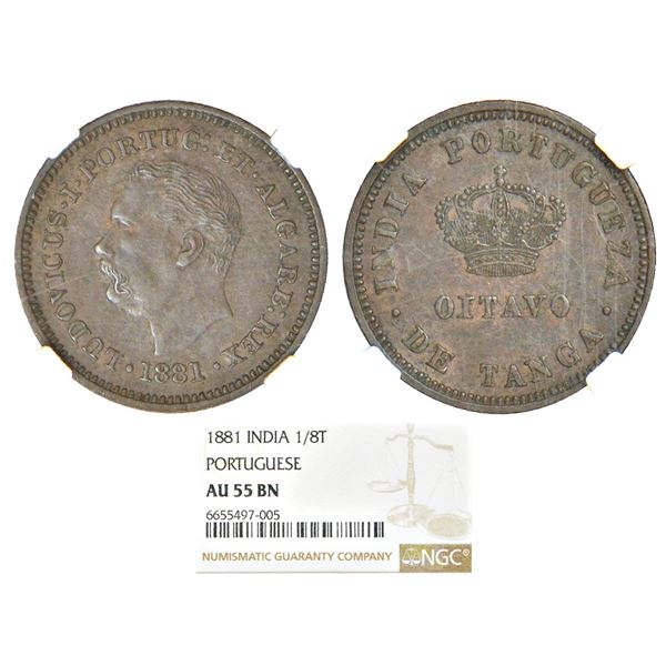 Portuguese India, D. Luiz I (1861-1889 AD), colonial coinage, machine struck, copper ⅛ tang