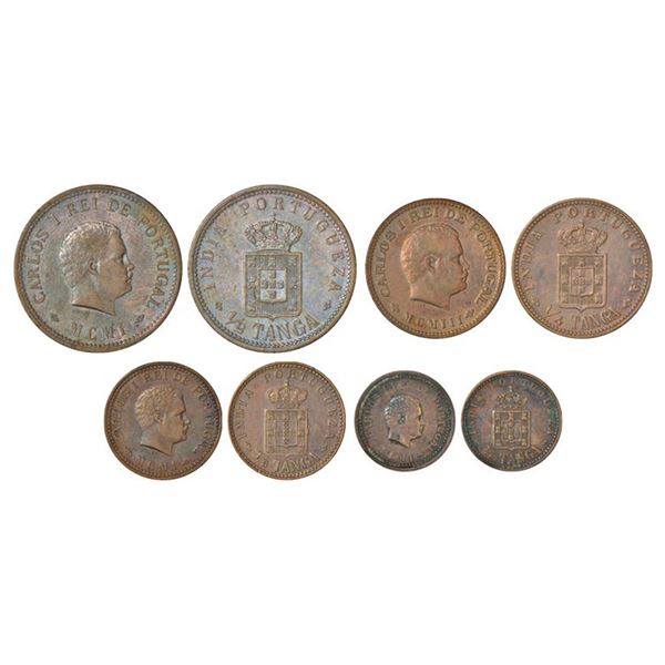 Portuguese Administration, D. Carlos I (1889-1908 AD), set of 4 copper coins, 1x ½ tanga, (1901),