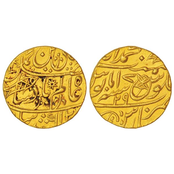 Bengal Presidency, Muhammadabad Banaras mint, gold mohur, in the name of Shah Alam II, AH 12xx/RY 29