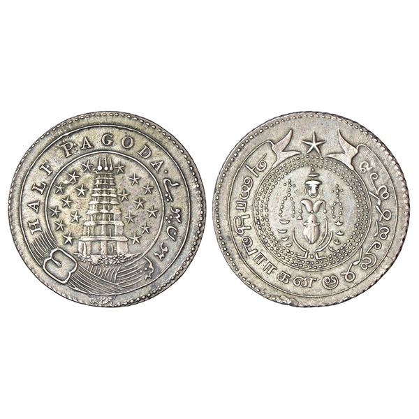 Madras Presidency, Madras mint, second issue, silver ½ pagoda, ND (1808-1812 AD), KM 353, 21.11g.