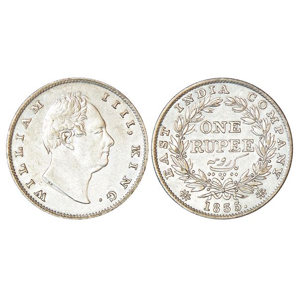 British India: William IV, silver rupee, 1835, Calcutta mint, RS incused, B/II(ii), bud leaves, 20