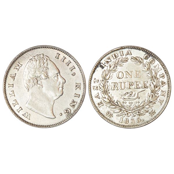 British India: William IV, silver rupee, 1835, Calcutta mint, 'F' raised, two leaves, 19 berries,