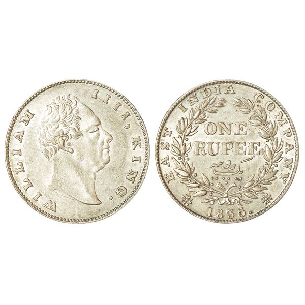British India: William IV, silver rupee, 1835, Calcutta mint, 'F' incused, A/II(I), two leaves,
