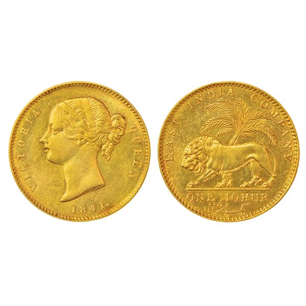 British India: Victoria Queen, divided legend, gold mohur, 1841, Calcutta mint, W.W. incused, Type 1