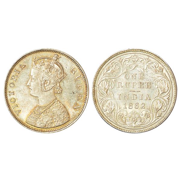 British India: Victoria Queen, silver rupee, 1862, Calcutta mint, B/II, PR 55; GK 241.