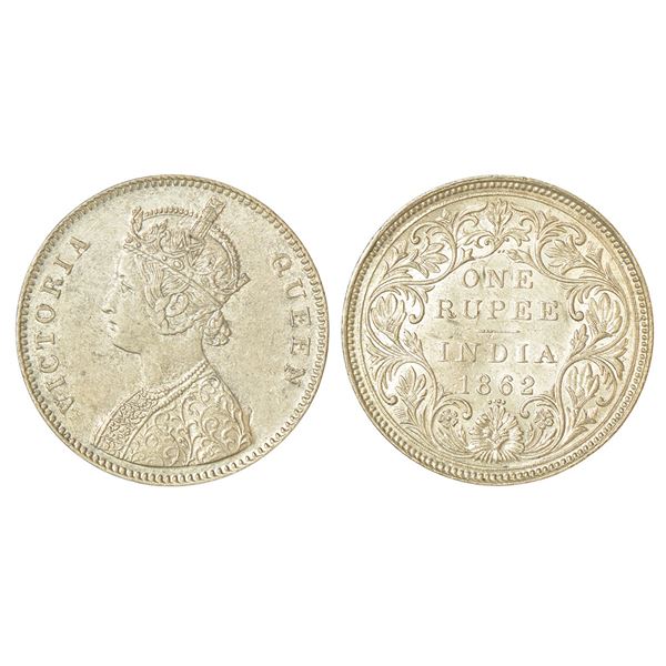 British India: Victoria Queen, silver rupee, 1862, Bombay mint, A/II/2/4, PR 84; GK 312.