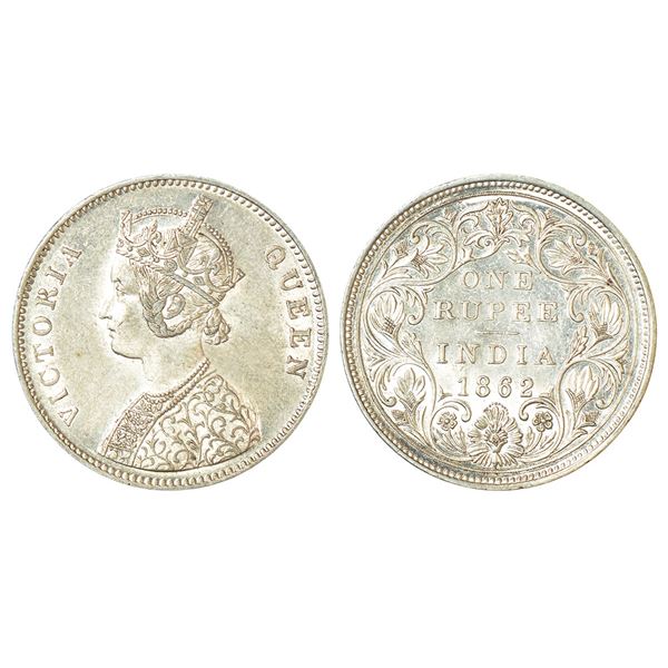 British India: Victoria Queen, silver rupee, 1862, Bombay mint, A/II/0/10, PR 93; GK 337-338.