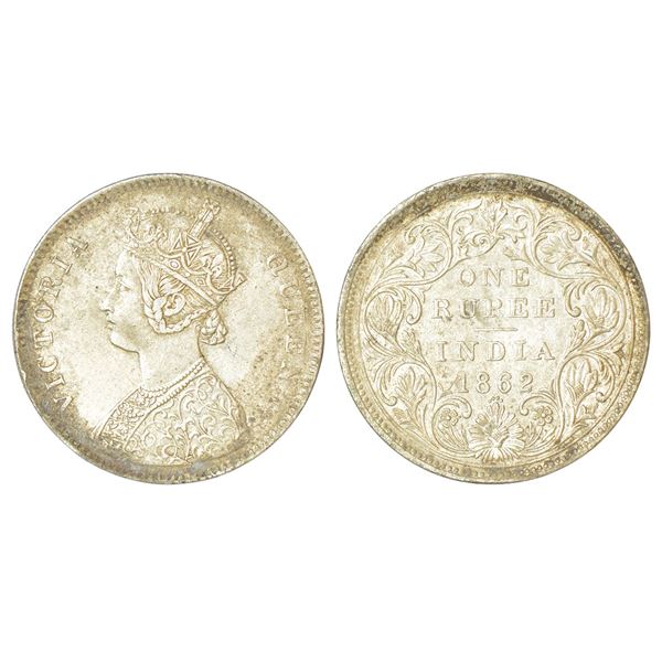 British India: Victoria Queen, silver rupee, 1862, Bombay mint, A/II/1/4, top dot in center of top