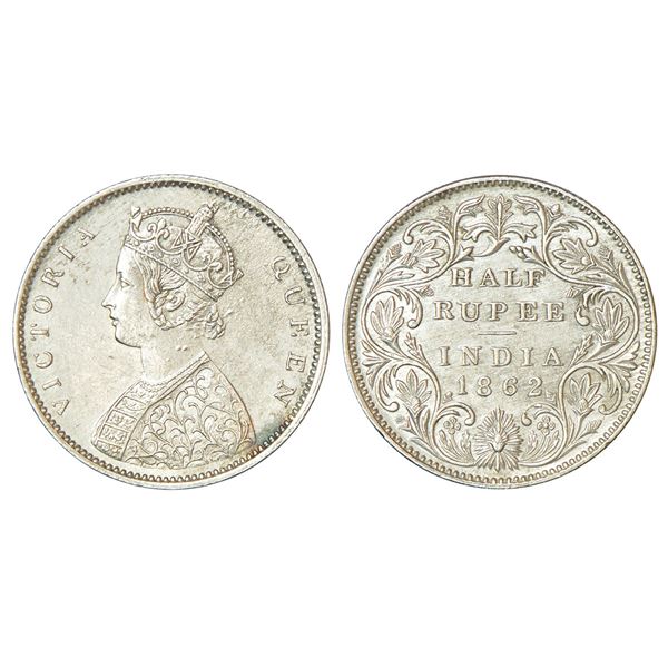 British India: Victoria Queen, silver ½ rupee, 1862, Bombay mint, B1/II, round pearls in the crown,